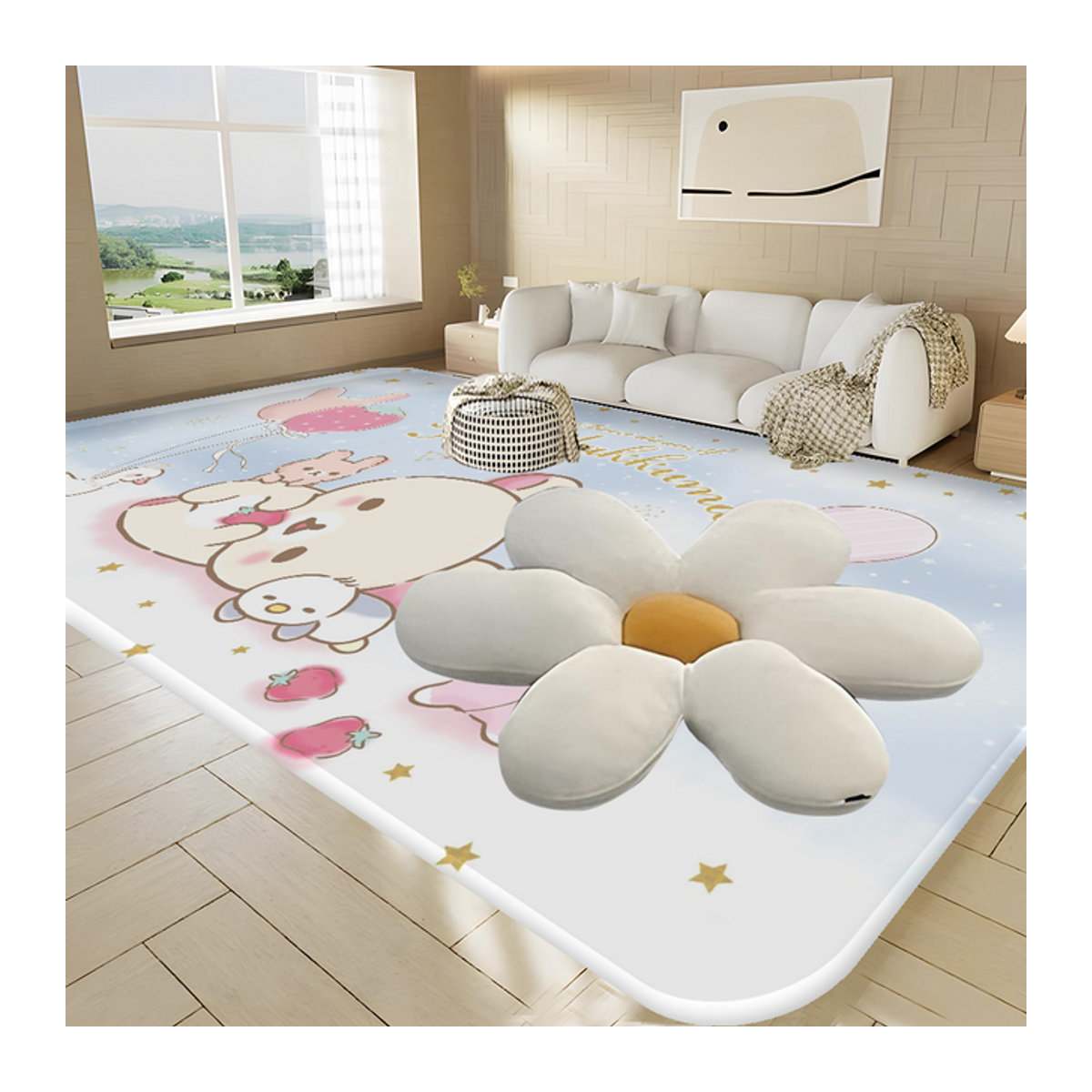 Rutschfeste und waschbare Rilakkuma Bären Teppichmatte von Potdemiel in Mehrfarbig für Wohnzimmer, Küche oder Sofabereich - Bild 1
