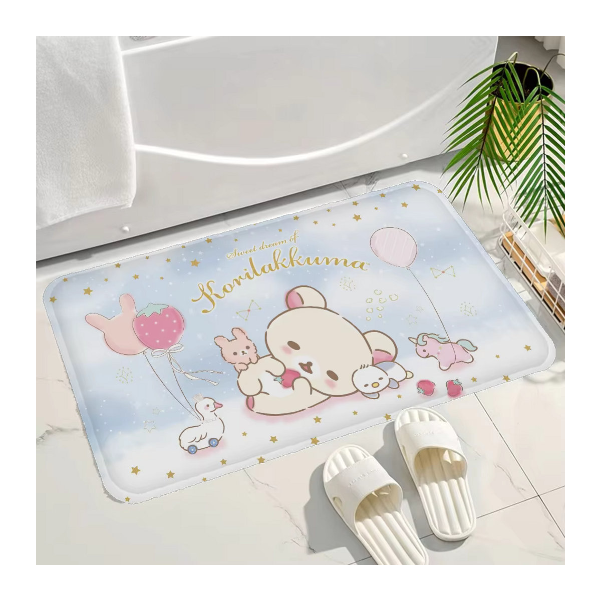 Rutschfeste und waschbare Rilakkuma Bären Teppichmatte von Potdemiel in Mehrfarbig für Wohnzimmer, Küche oder Sofabereich - Bild 5
