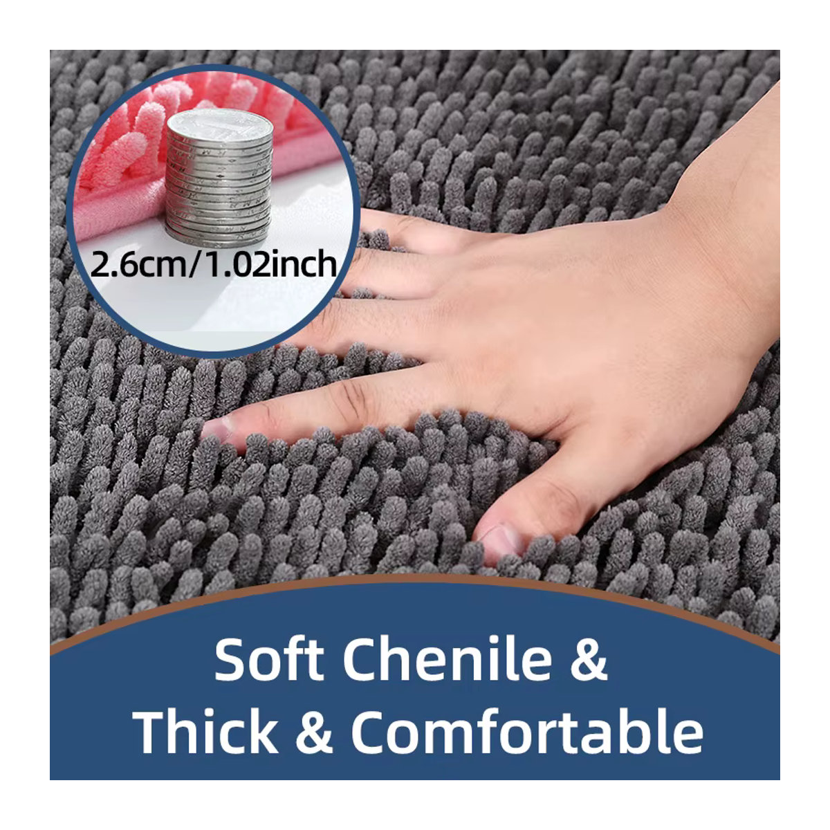 Rutschfester Chenille-Plüsch Badezimmerteppich von Jiji Hou in Beige oder Grau mit weichem Design und PVC-Rückseite - Bild 5