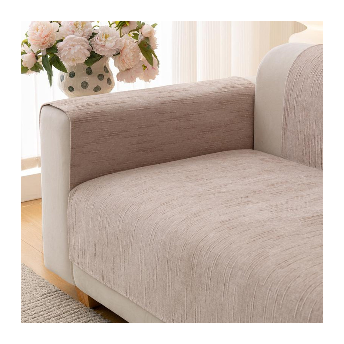 Rutschfester Chenille Sofabezug mit geometrischem Liniendesign von HOMEMOTION in Dunkelgrau, B: 70 cm, L: 210 cm - Bild 1