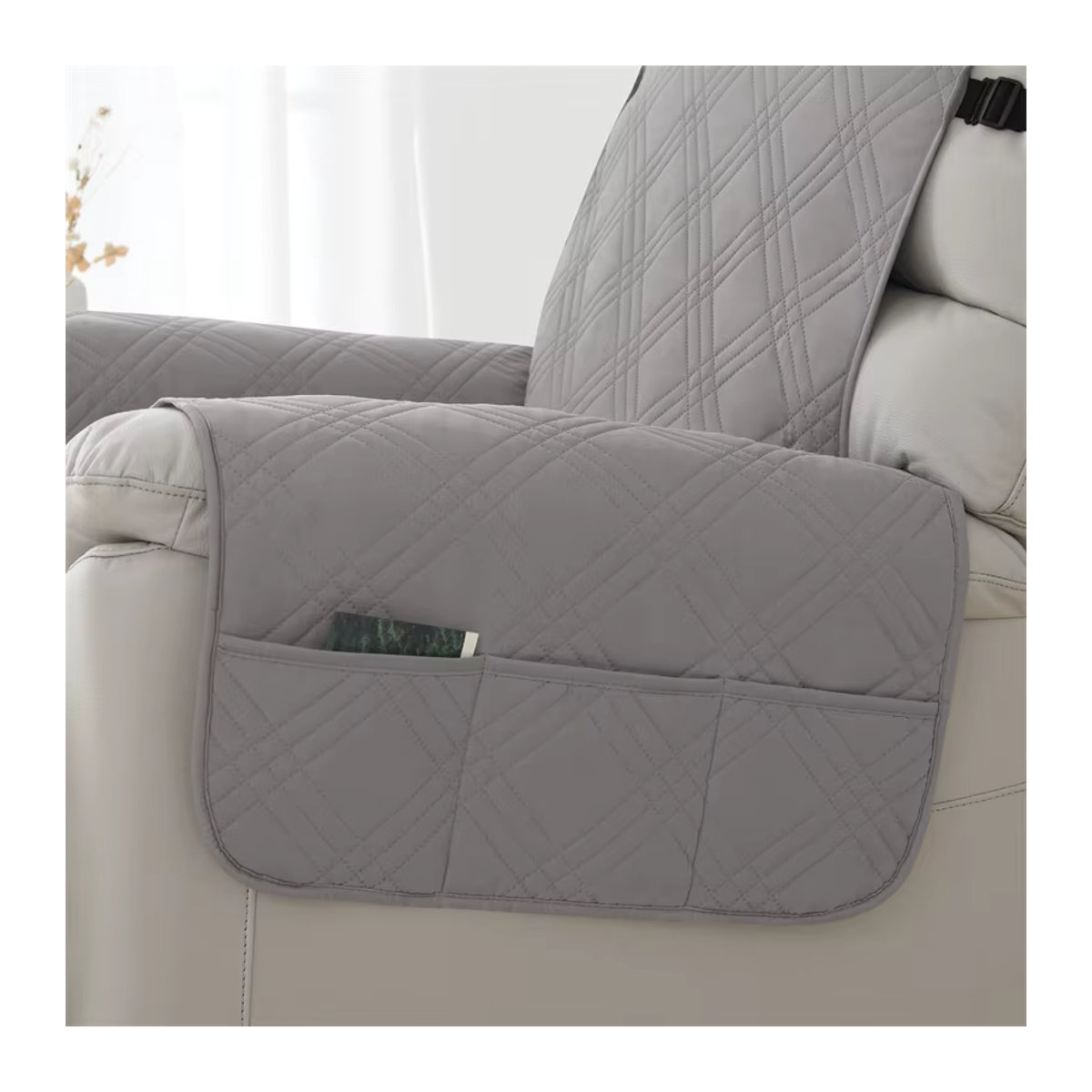 Rutschfester Liegestuhlbezug von WANERQU in Grau mit geometrischem Rautenkaro-Muster und praktischer Tasche zur Oberflächenabdeckung und zum Schutz - Bild 3