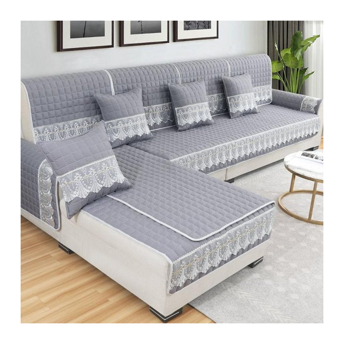 Rutschfester Sofabezug Super Six Plaid als Ecksofa-Protector in Grau, Maße: 70 x 70 cm - Bild 1