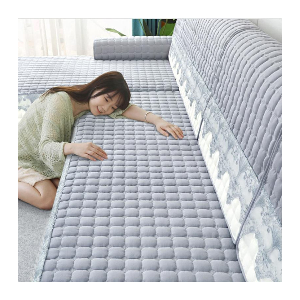 Rutschfester Sofabezug Super Six Plaid als Ecksofa-Protector in Grau, Maße: 70 x 70 cm - Bild 2