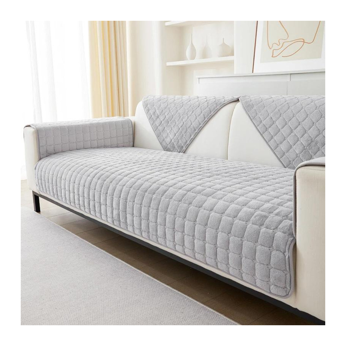Rutschfester Sofabezug von Keep Health Care aus weichem Plüsch in Beige, B/B: 70 x 150 cm - Bild 1