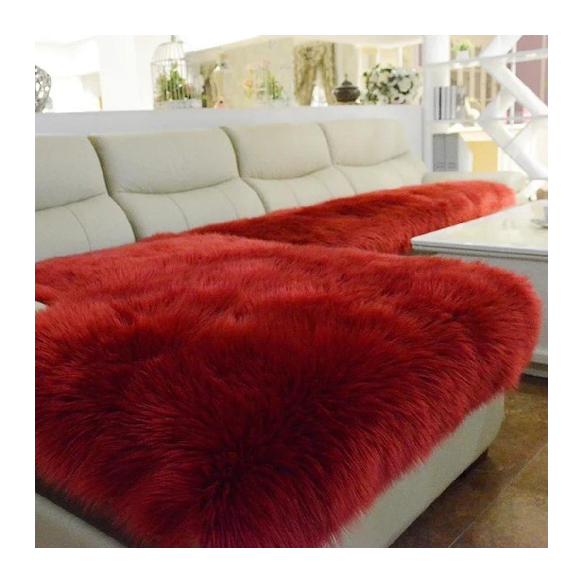 Rutschfester Sofabezug Your Warm Home als Vollbezug aus verdickter Imitatwolle in Rot, B/T: 120 x 80 cm - Bild 1