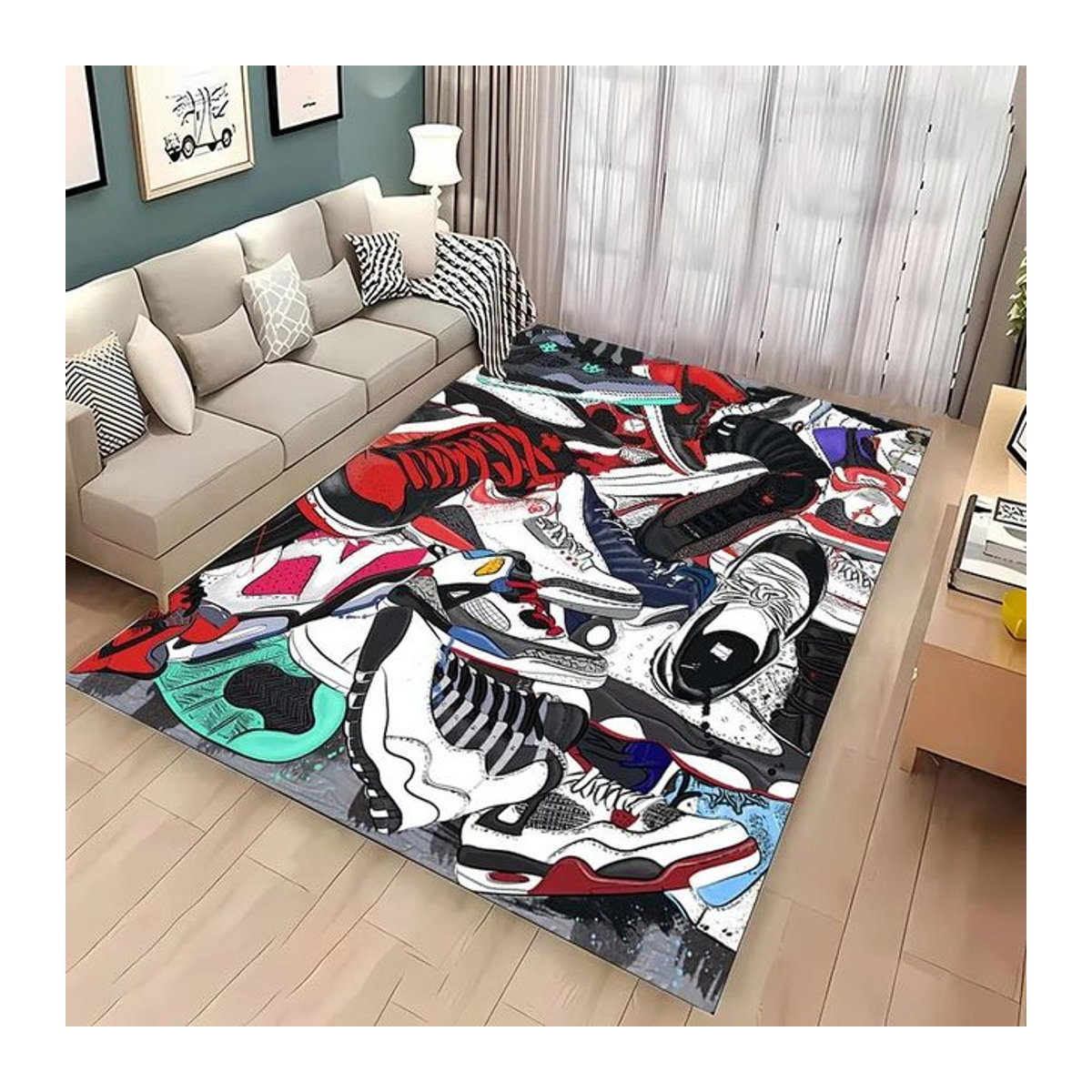 Rutschfester Teppich mit Basketballschuh-HD-Druck für Wohnzimmer und Schlafzimmer, mehrfarbig, Breite: 90 cm, Tiefe: 130 cm - Bild 1