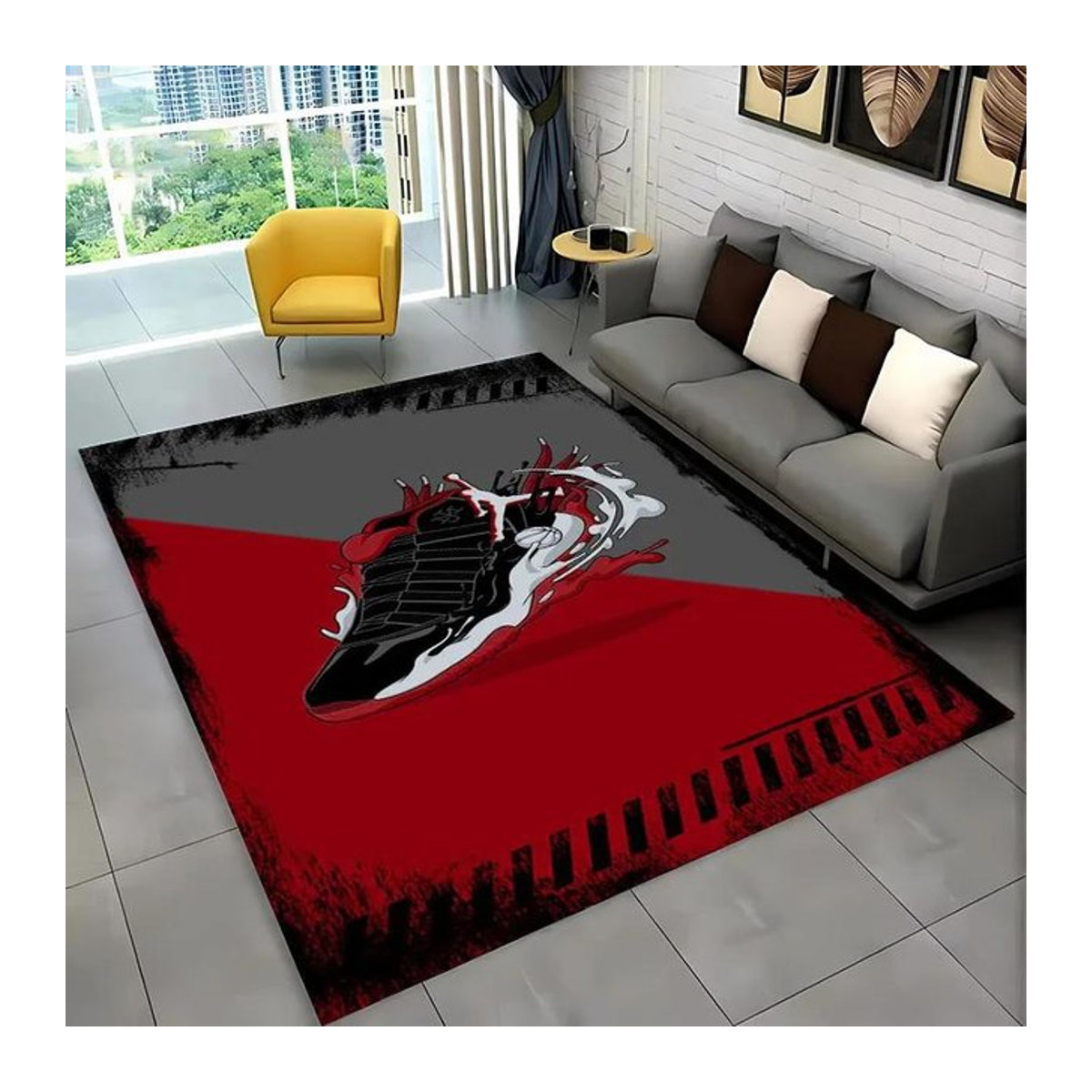 Rutschfester Teppich mit Basketballschuh-HD-Druck in Rot für Wohnzimmer, Schlafzimmer oder Flur, B/T: 130 x 90 cm - Bild 1