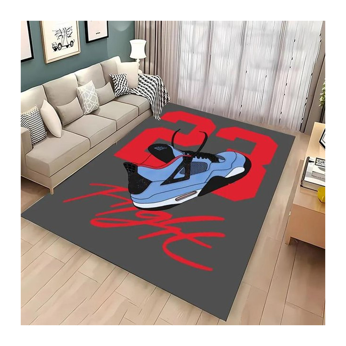 Rutschfester Teppich mit Basketballschuh-HD-Druck in Schwarz für Wohnzimmer, Schlafzimmer oder Flur, B/T: 80 x 50 cm - Bild 1