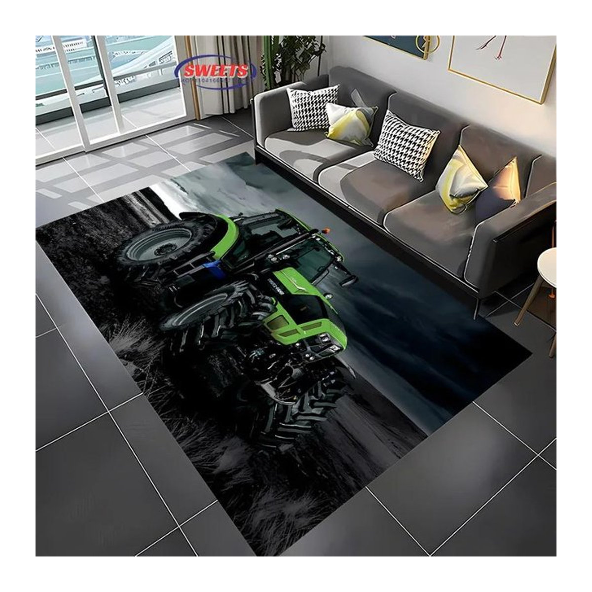 Rutschfester Teppich mit Traktor-Motiv für Wohnzimmer und Kinderzimmer, mehrfarbig, B/B: 80 x 120 cm - Bild 1