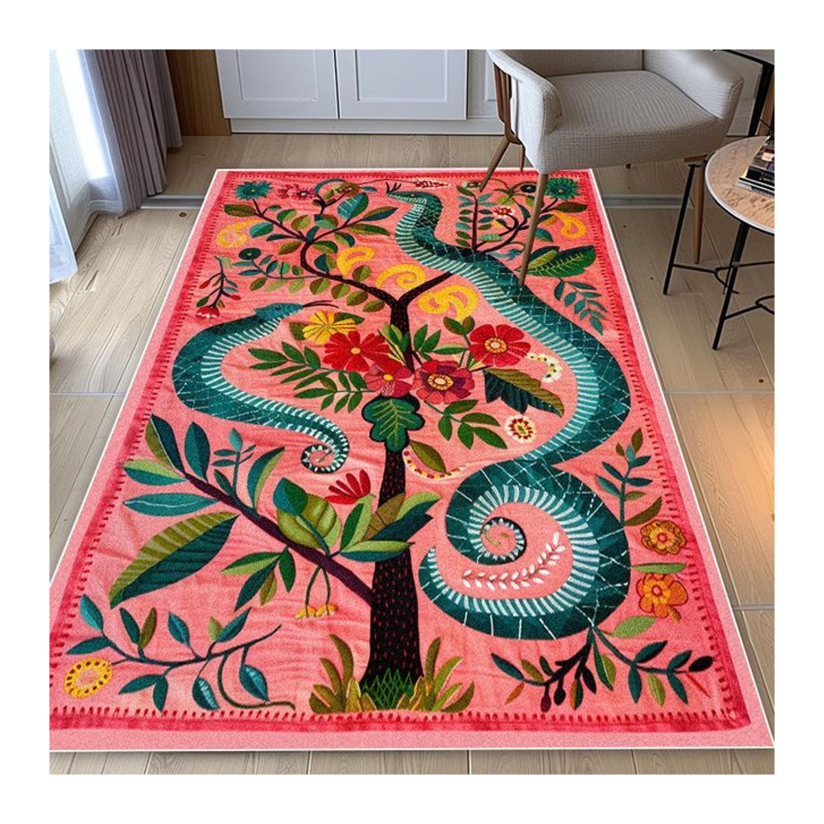 Rutschfester Teppich von Karpetti mit Schlangenmuster im amerikanischen Stil, mehrfarbig, B/T: 100 x 160 cm - Bild 1