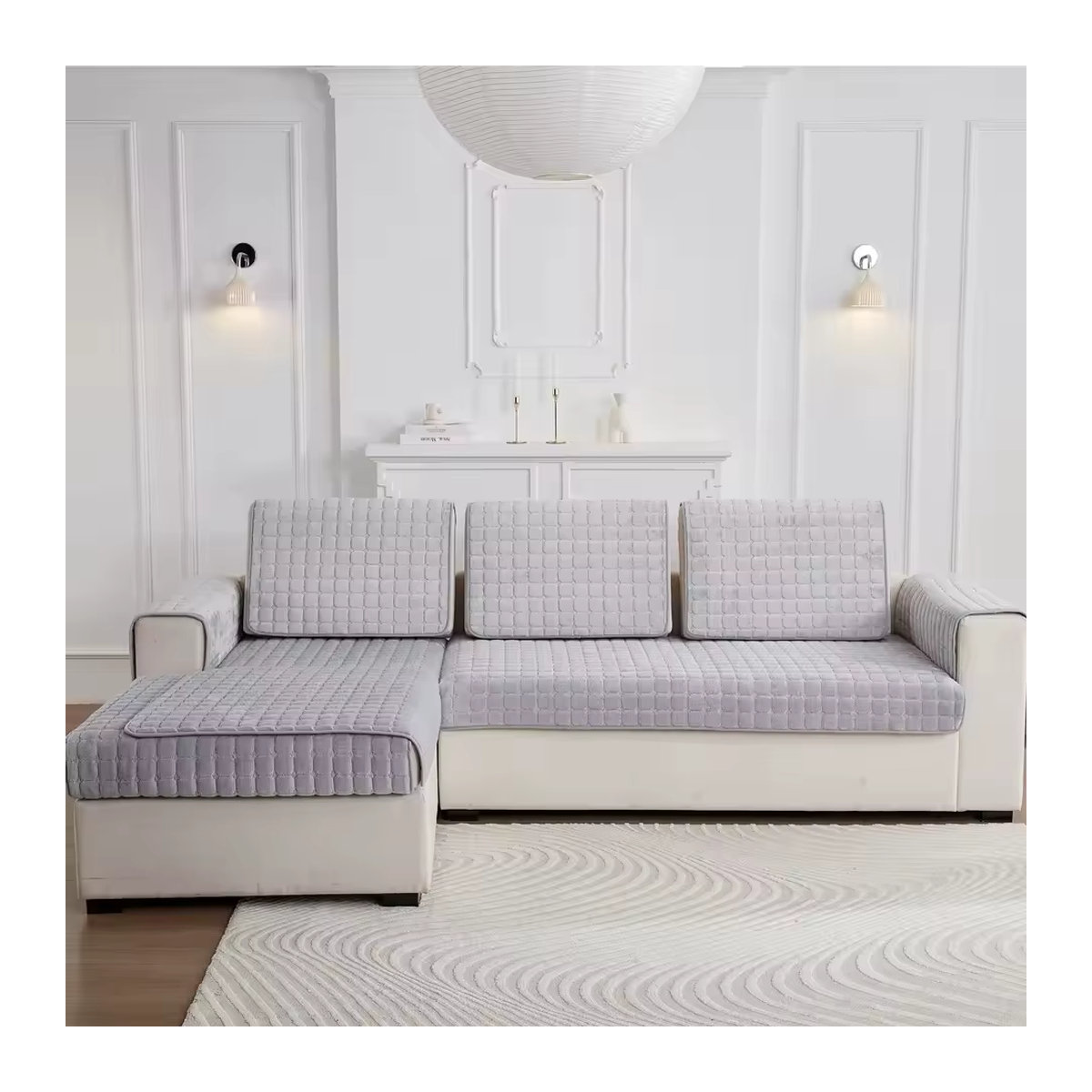 Rutschfester und verdickter Flanell-Sofabezug in Karo-Optik für dein Wohnzimmer, staubdicht und plüschig, erhältlich in Blau oder Grau - Bild 2