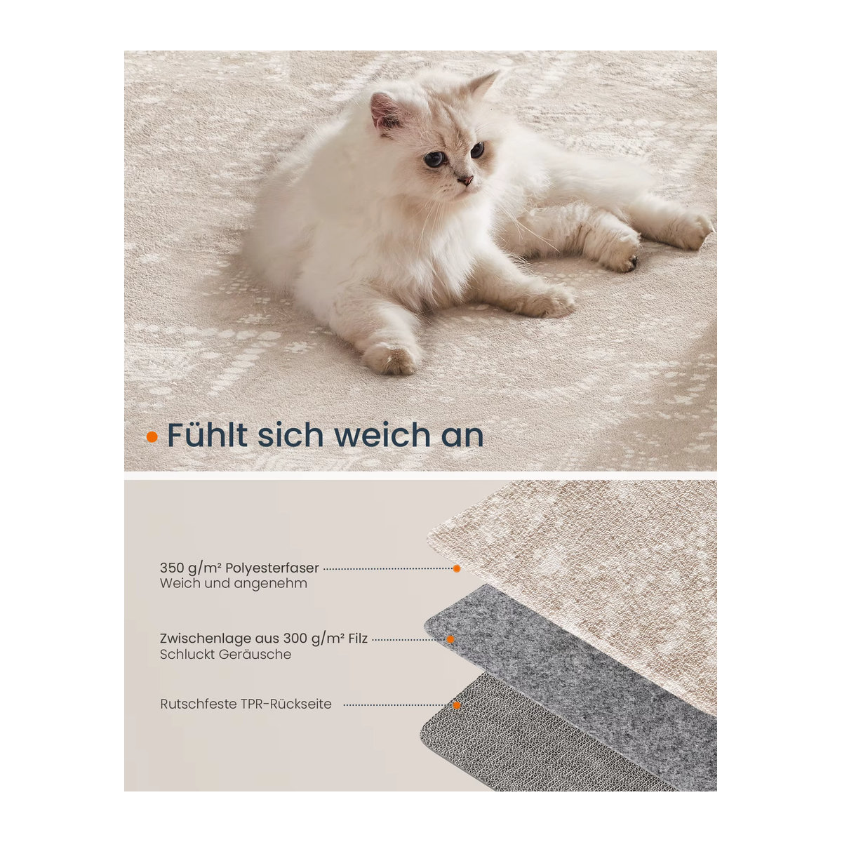 Rutschfester Wohnzimmerteppich von SONGMICS HOME in Beige, B: 80,1 cm x L: 150,1 cm - Bild 3