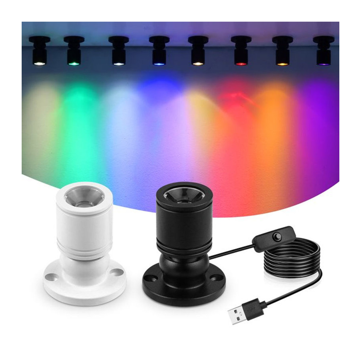 Rybakov LED-Mini-Spotlight aus Aluminium für Möbelbeleuchtung, Schwarz/Weiß - Bild 1