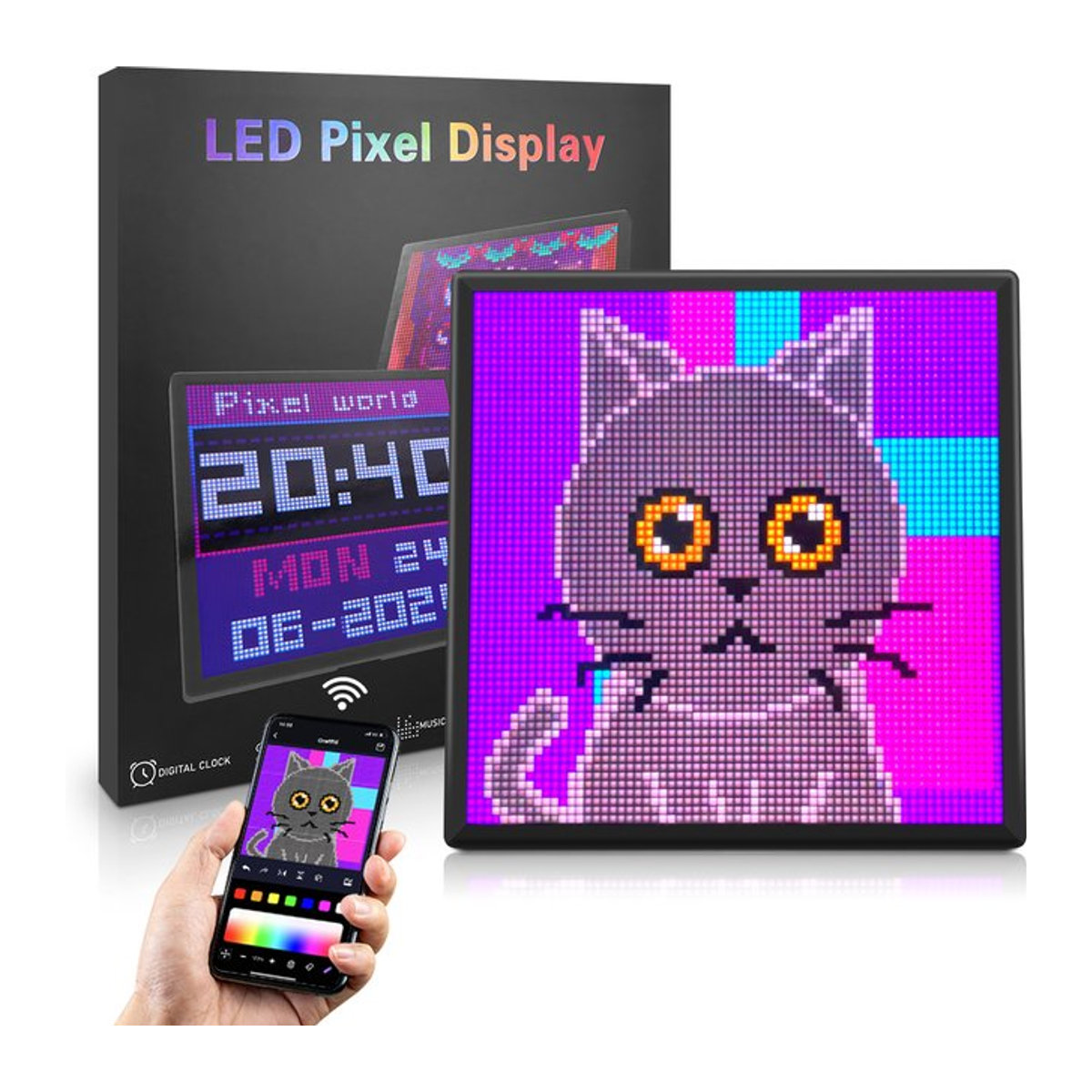 Rybakov LED RGB Matrix Panel Smart Bilderrahmen mit Bluetooth App Steuerung für digitale Animationen und Werbung in mehrfarbig - Bild 1