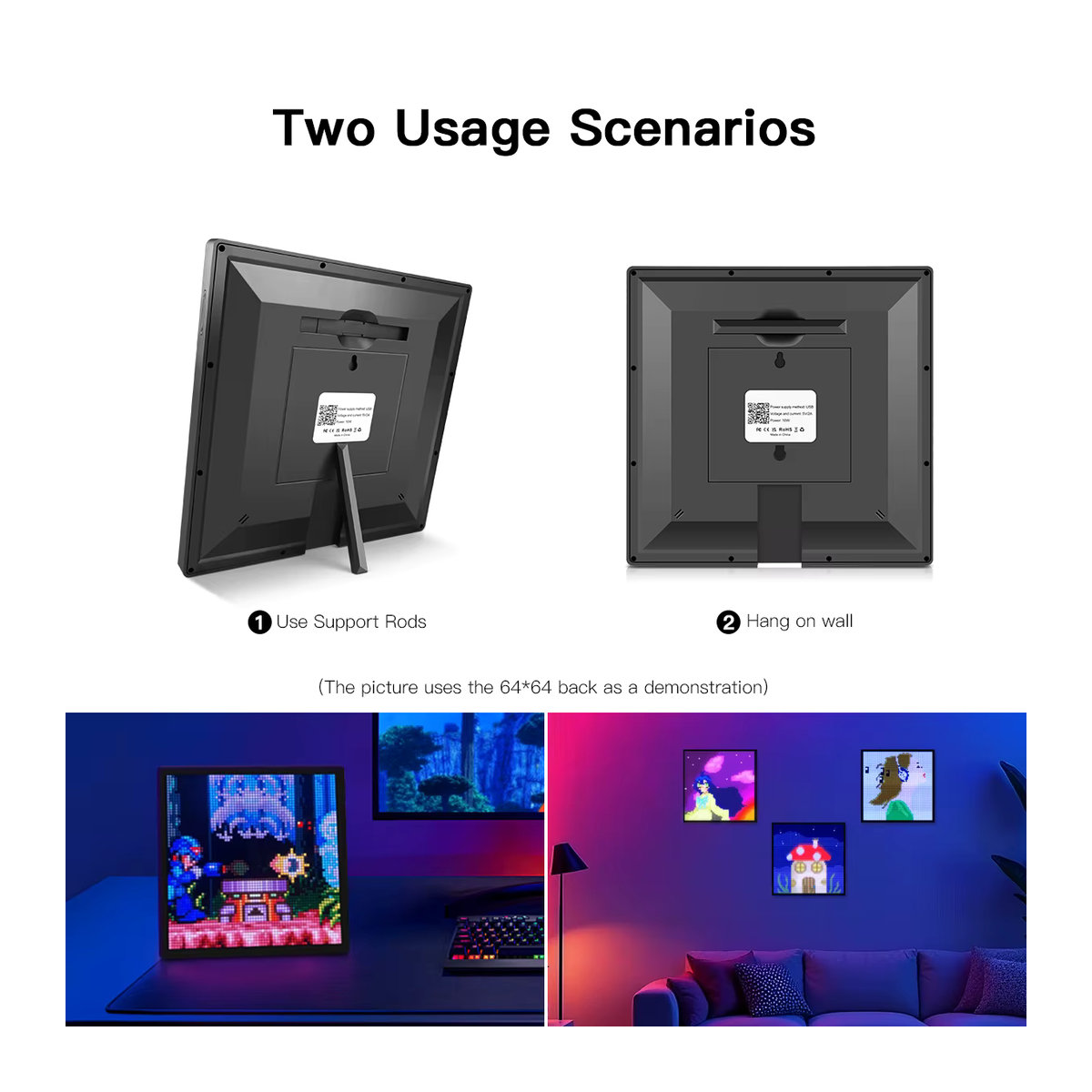 Rybakov LED RGB Matrix Panel Smart Bilderrahmen mit Bluetooth App Steuerung für digitale Animationen und Werbung in mehrfarbig - Bild 3