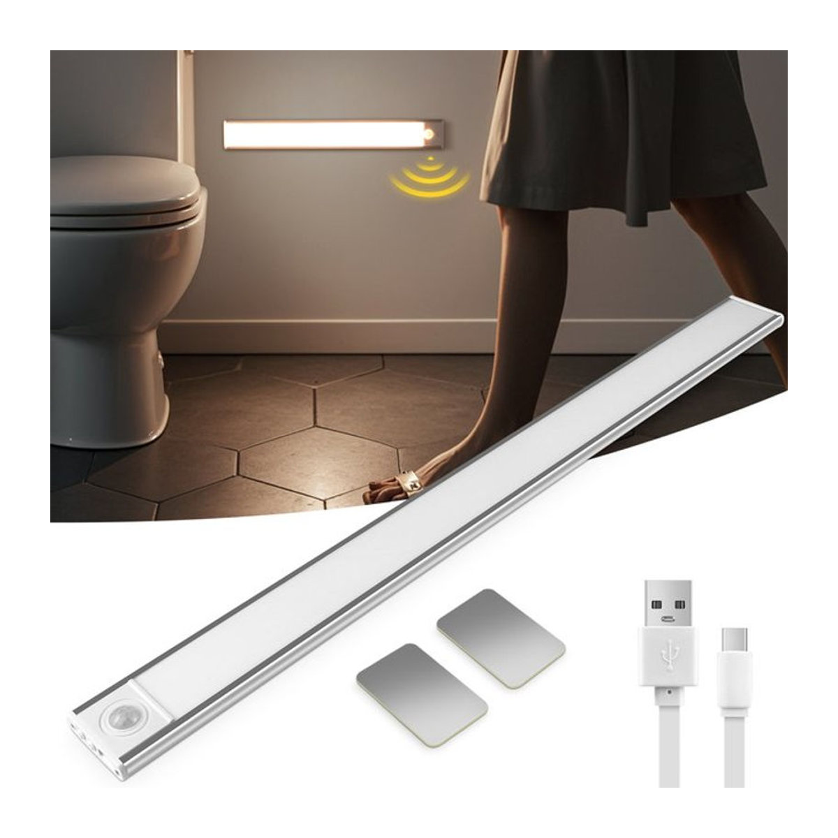 Rybakov LED Schranklampe aus Aluminium mit Induktionssensor und Akku, Weiß, Minimalistisches Design für Möbelbeleuchtung - Bild 1