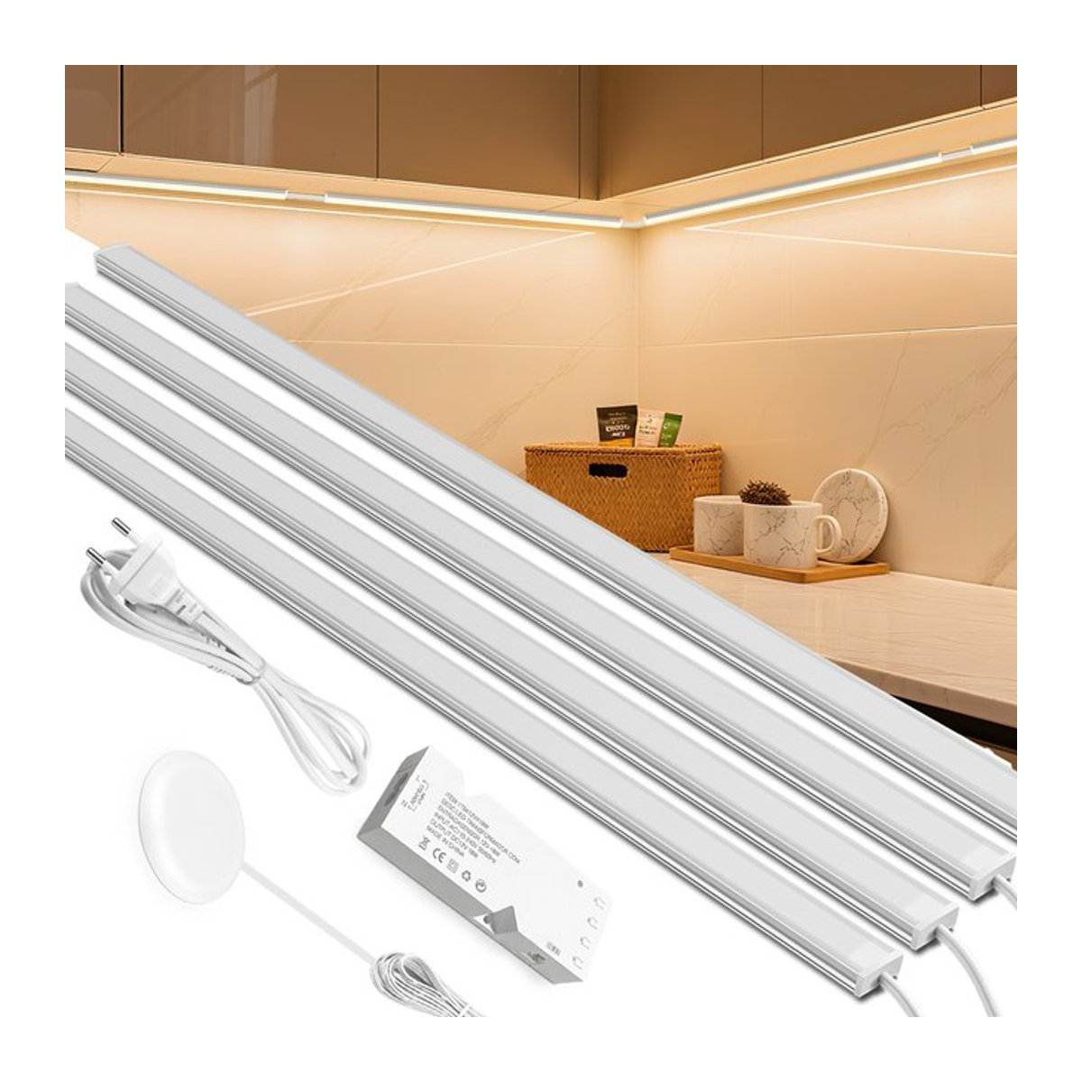 Rybakov LED Streifen Lichter mit Smart Sensor Schalter aus Aluminium in Weiß für Möbelbeleuchtung, Schrank und Küche, Länge: 30 cm, 40 cm oder 50 cm - Bild 1