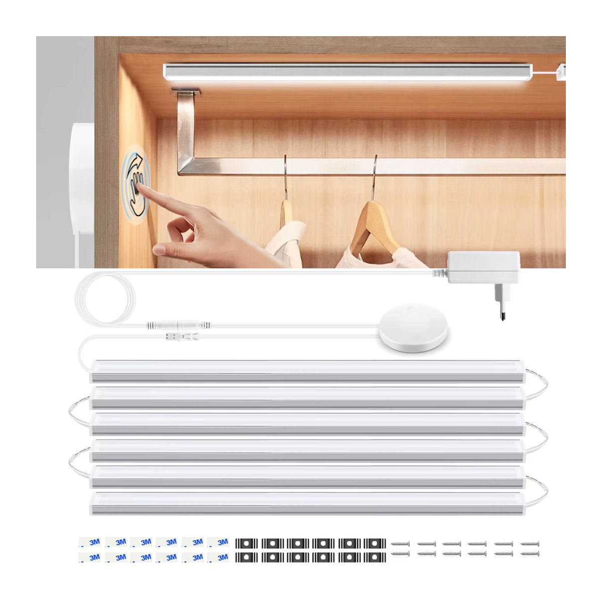 Rybakov LED Streifen Lichter mit Smart Sensor Schalter aus Aluminium in Weiß für Möbelbeleuchtung, Schrank und Küche, Länge: 30 cm, 40 cm oder 50 cm - Bild 2