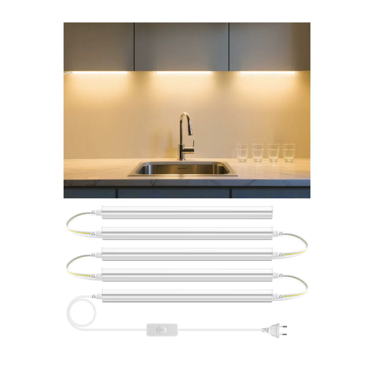 Rybakov LED T5-Röhrenlampe Serie Verbindung für Schrankbeleuchtung, minimalistisches Design für Küche, Wand und Garage - Bild 5