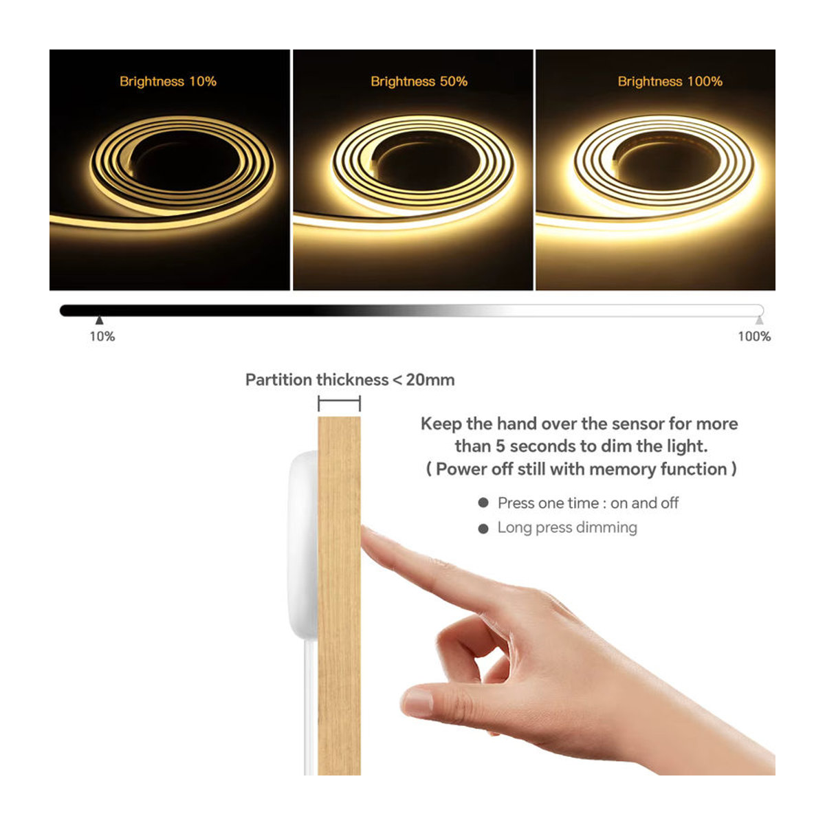 Rybakov Minimalistische COB-LED-Streifen Neonlicht mit Touch-Schalter und Sensor für Schrank und Waschtisch - Bild 3
