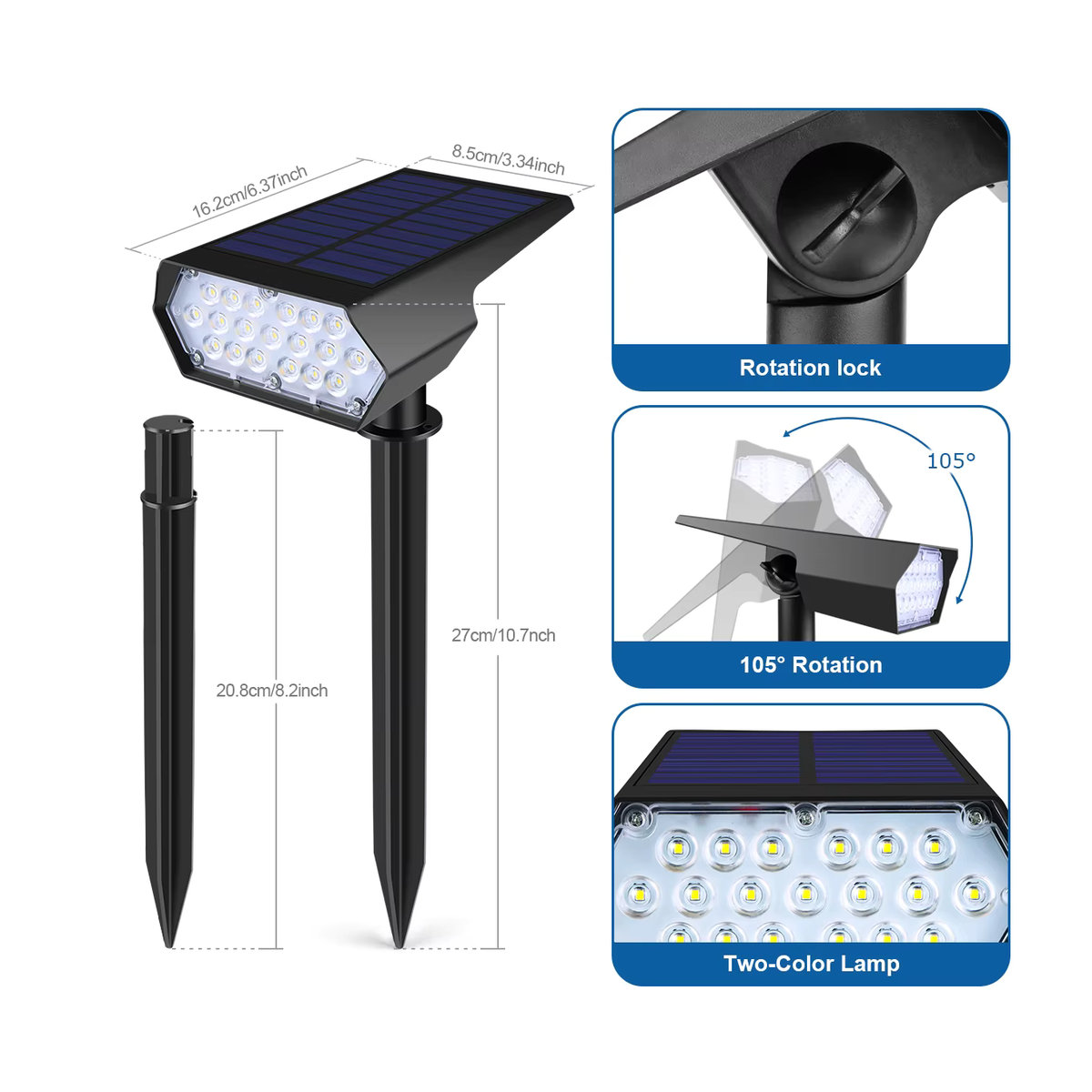 Rybakov Solar-Wegeleuchte mit W/WW/RGB-LED in Schwarz für Garten und Rasen - Bild 2