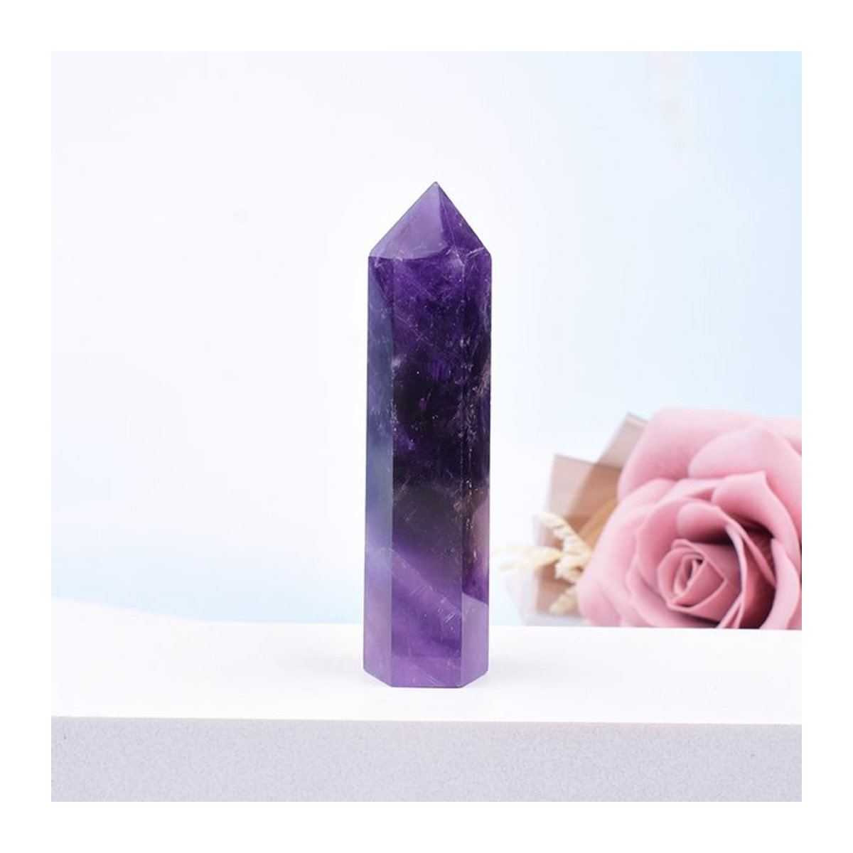 RYCRYSTAL Amethyst Obelisk aus natürlichem Quarz, lila, sechseckiger Kristallturm zur Dekoration und Heilung, 5 bis 8 cm - Bild 1