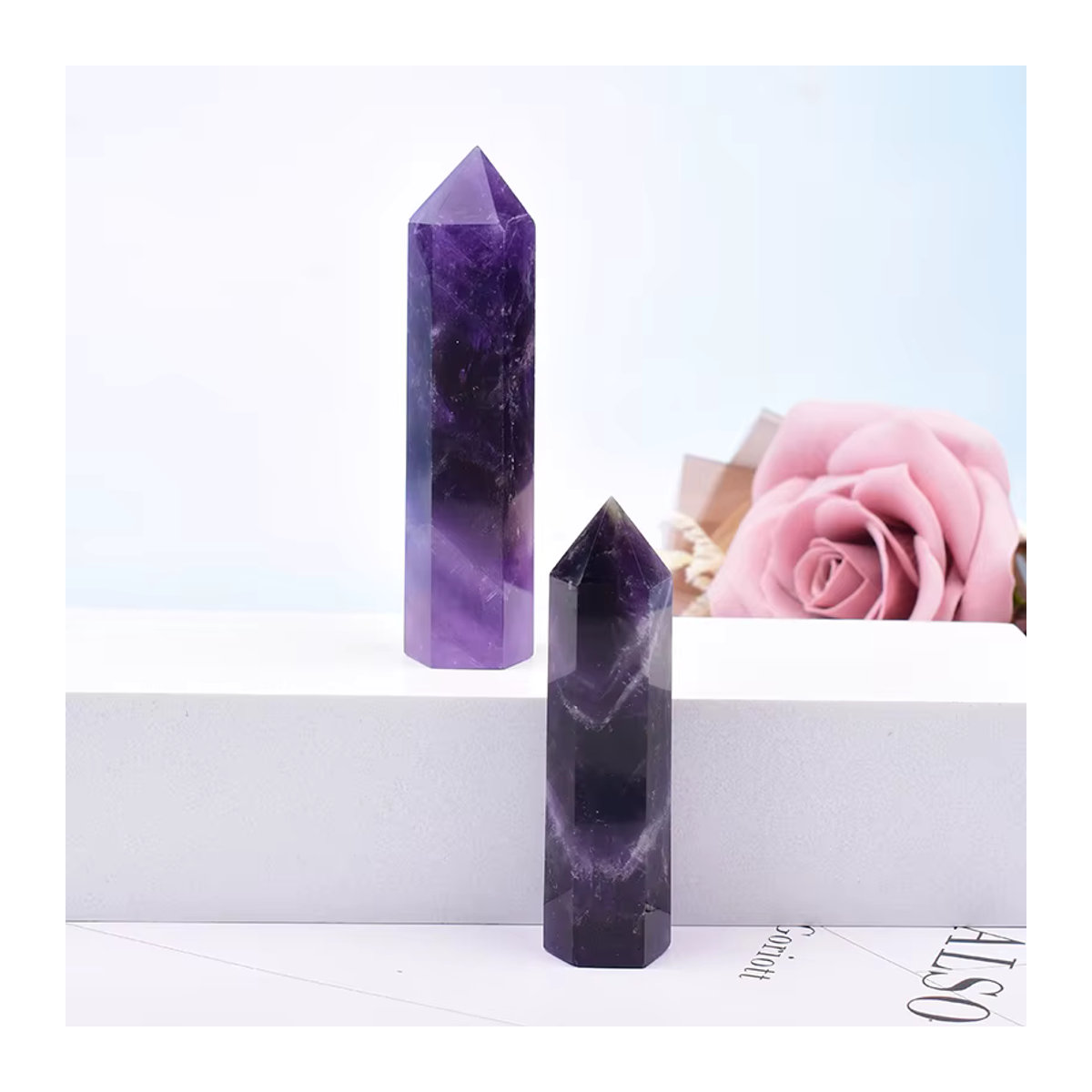 RYCRYSTAL Amethyst Obelisk aus natürlichem Quarz, lila, sechseckiger Kristallturm zur Dekoration und Heilung, 5 bis 8 cm - Bild 2