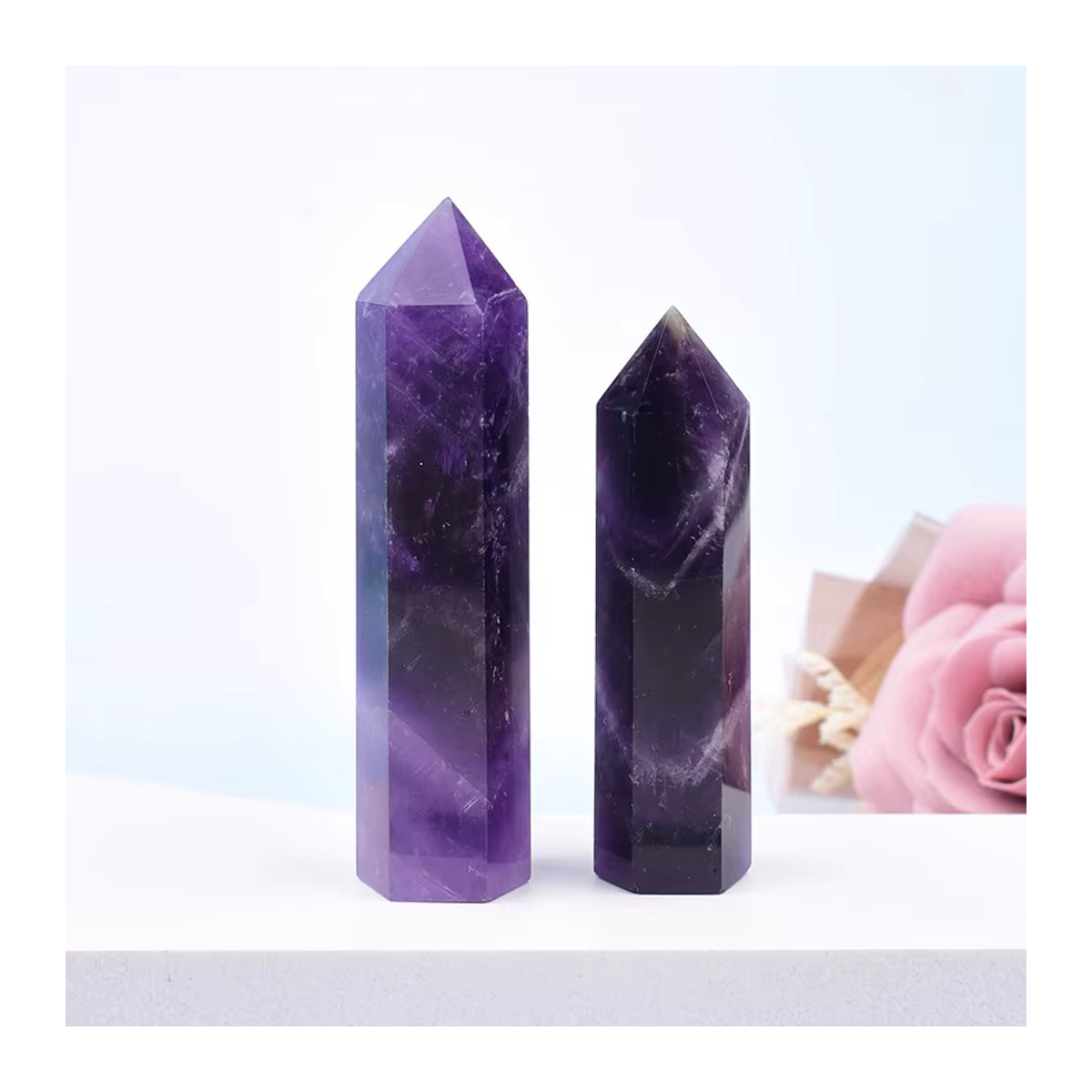 RYCRYSTAL Amethyst Obelisk aus natürlichem Quarz, lila, sechseckiger Kristallturm zur Dekoration und Heilung, 5 bis 8 cm - Bild 3