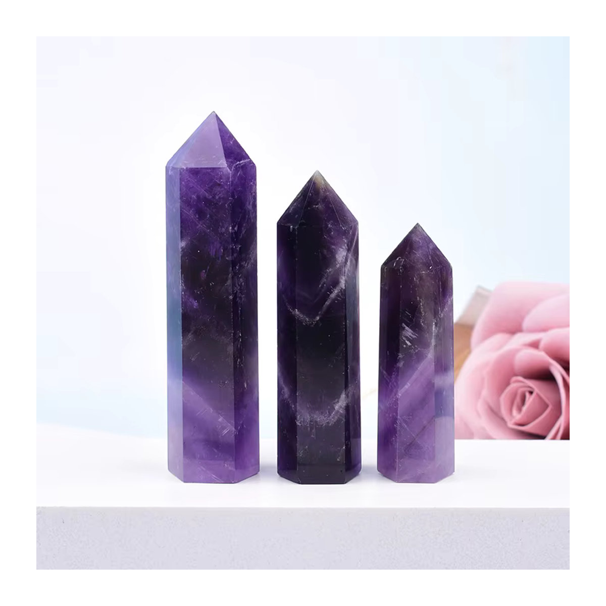 RYCRYSTAL Amethyst Obelisk aus natürlichem Quarz, lila, sechseckiger Kristallturm zur Dekoration und Heilung, 5 bis 8 cm - Bild 4