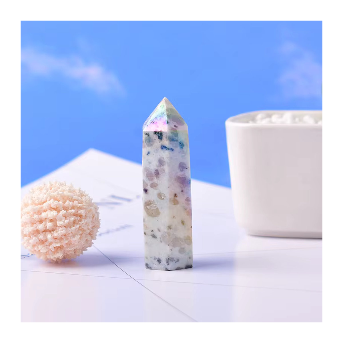 RYCRYSTAL Aura Kiwi Jaspis Kristallpunkt Polierter Heilstein in Mehrfarbig für Meditation und Reiki - Bild 3