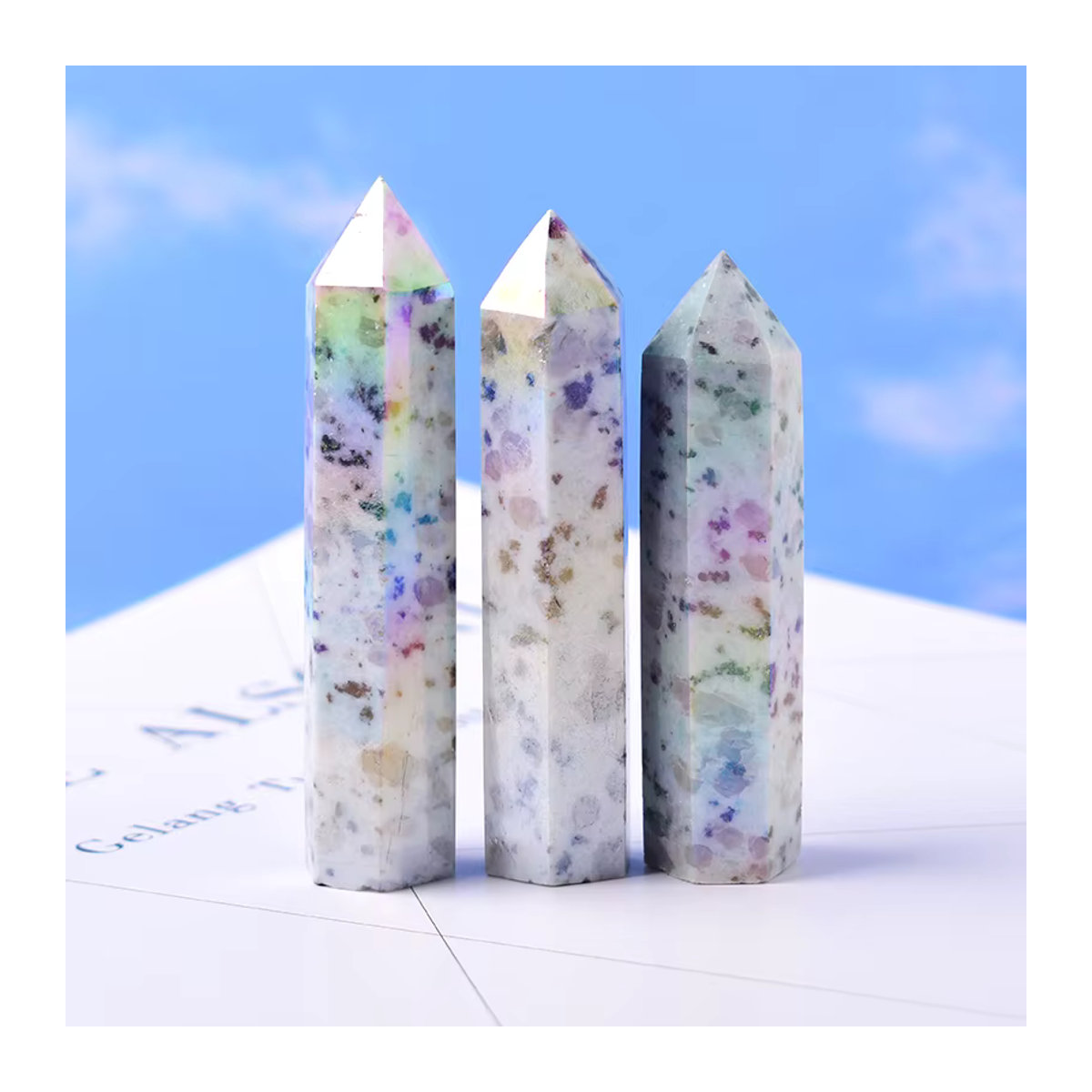 RYCRYSTAL Aura Kiwi Jaspis Kristallpunkt Polierter Heilstein in Mehrfarbig für Meditation und Reiki - Bild 4