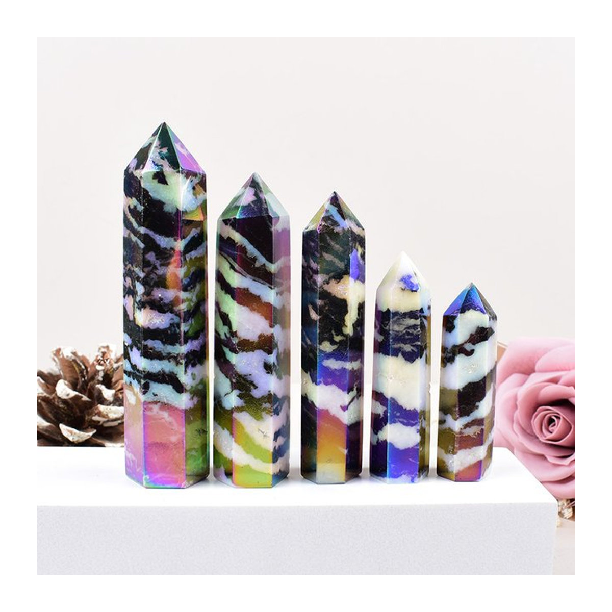 RYCRYSTAL Aura Zebra-Stein Obelisk Sechseckiger Kristallturm mehrfarbig - Bild 1