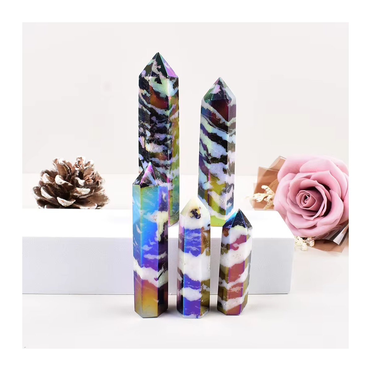 RYCRYSTAL Aura Zebra-Stein Obelisk Sechseckiger Kristallturm mehrfarbig - Bild 2