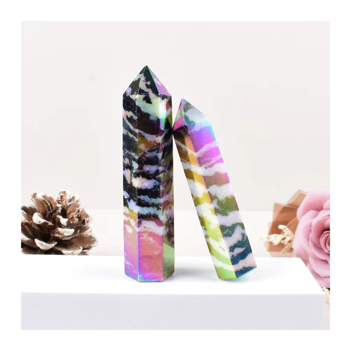 RYCRYSTAL Aura Zebra-Stein Obelisk Sechseckiger Kristallturm mehrfarbig - Bild 3