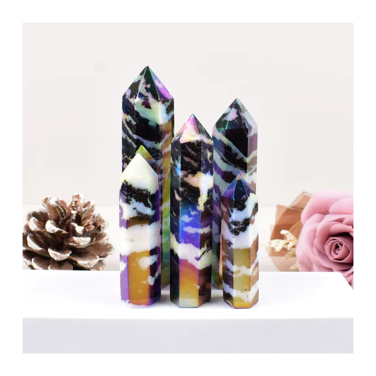 RYCRYSTAL Aura Zebra-Stein Obelisk Sechseckiger Kristallturm mehrfarbig - Bild 4