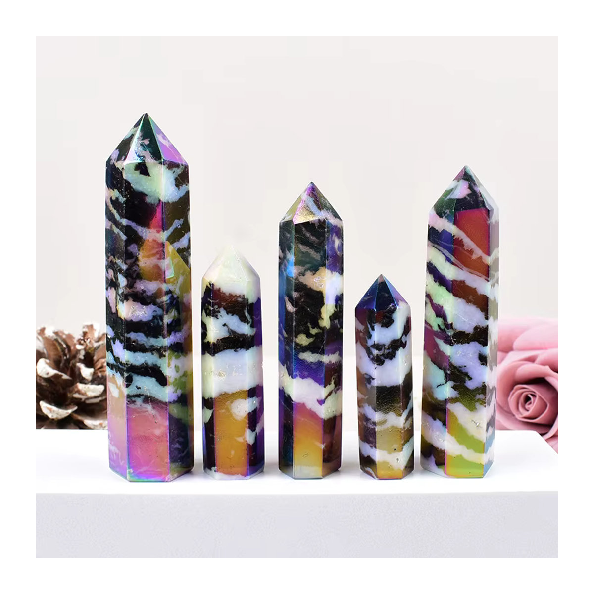 RYCRYSTAL Aura Zebra-Stein Obelisk Sechseckiger Kristallturm mehrfarbig - Bild 5