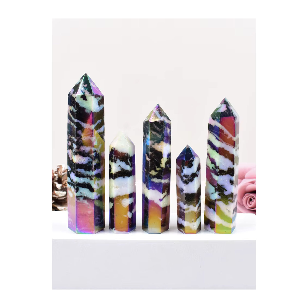 RYCRYSTAL Aura Zebra-Stein Obelisk Sechseckiger Kristallturm mehrfarbig - Bild 7