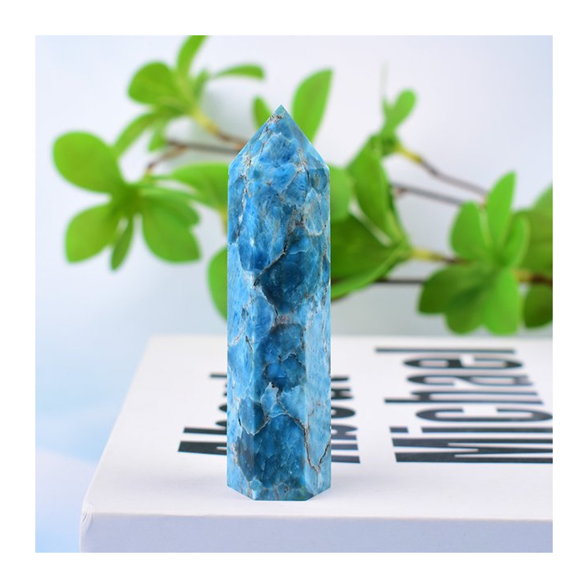 RYCRYSTAL Blauer Apatit Obelisk, Polierter Kristallpunkt zur Dekoration, Blau - Bild 1