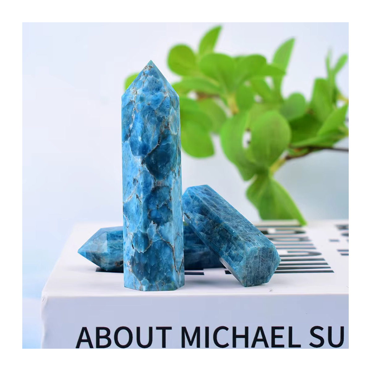 RYCRYSTAL Blauer Apatit Obelisk, Polierter Kristallpunkt zur Dekoration, Blau - Bild 3