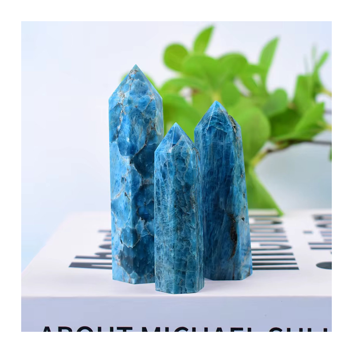 RYCRYSTAL Blauer Apatit Obelisk, Polierter Kristallpunkt zur Dekoration, Blau - Bild 4