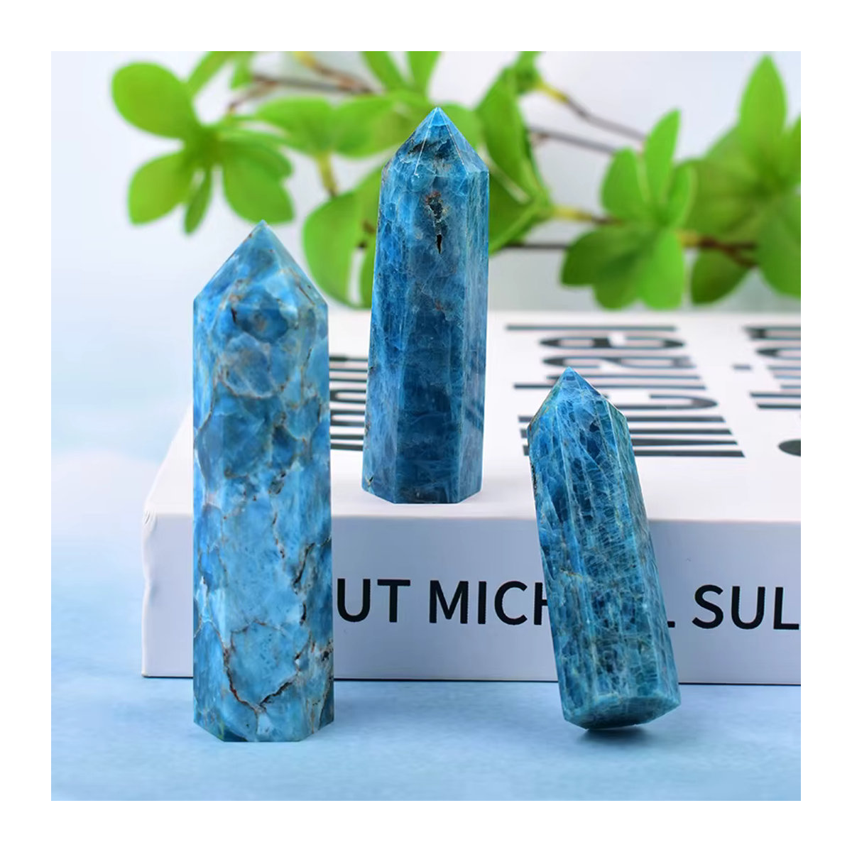 RYCRYSTAL Blauer Apatit Obelisk, Polierter Kristallpunkt zur Dekoration, Blau - Bild 5