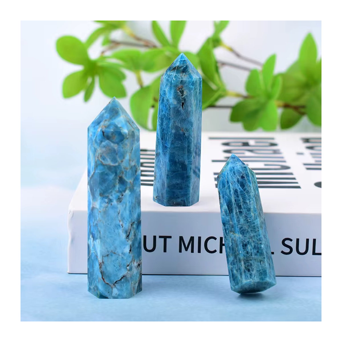 RYCRYSTAL Blauer Apatit Obelisk, Polierter Kristallpunkt zur Dekoration, Blau - Bild 6