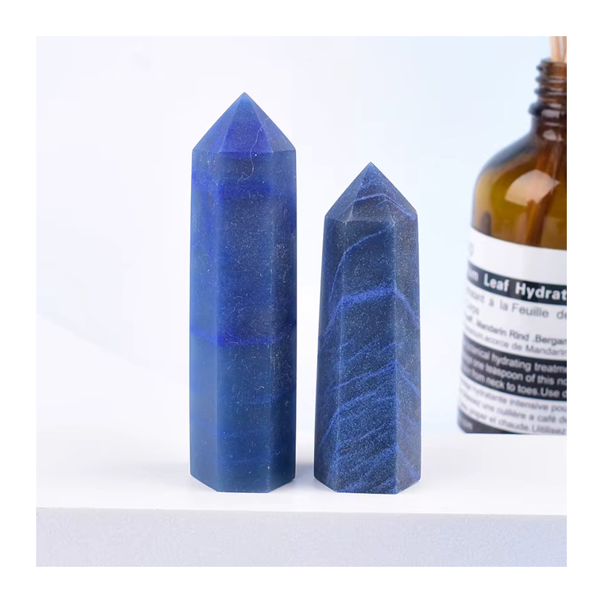 RYCRYSTAL Blauer Aventurin Kristallpunkt als polierter Obelisk zur Heimdekoration, Geometrische Form, 50–80 mm - Bild 3