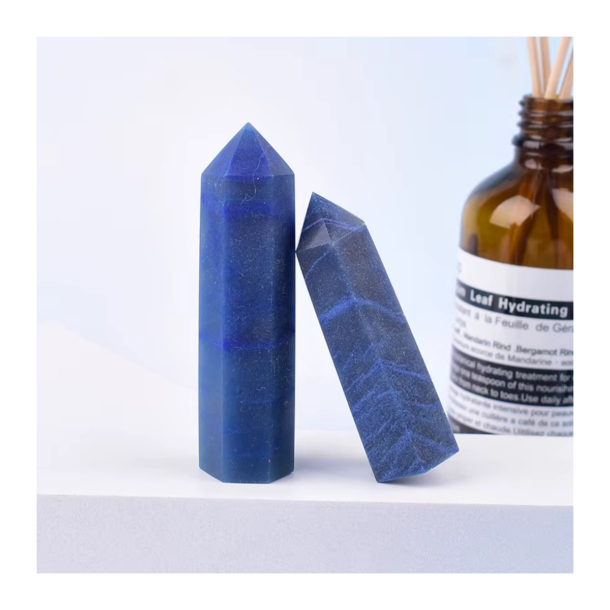 RYCRYSTAL Blauer Aventurin Kristallpunkt als polierter Obelisk zur Heimdekoration, Geometrische Form, 50–80 mm - Bild 4
