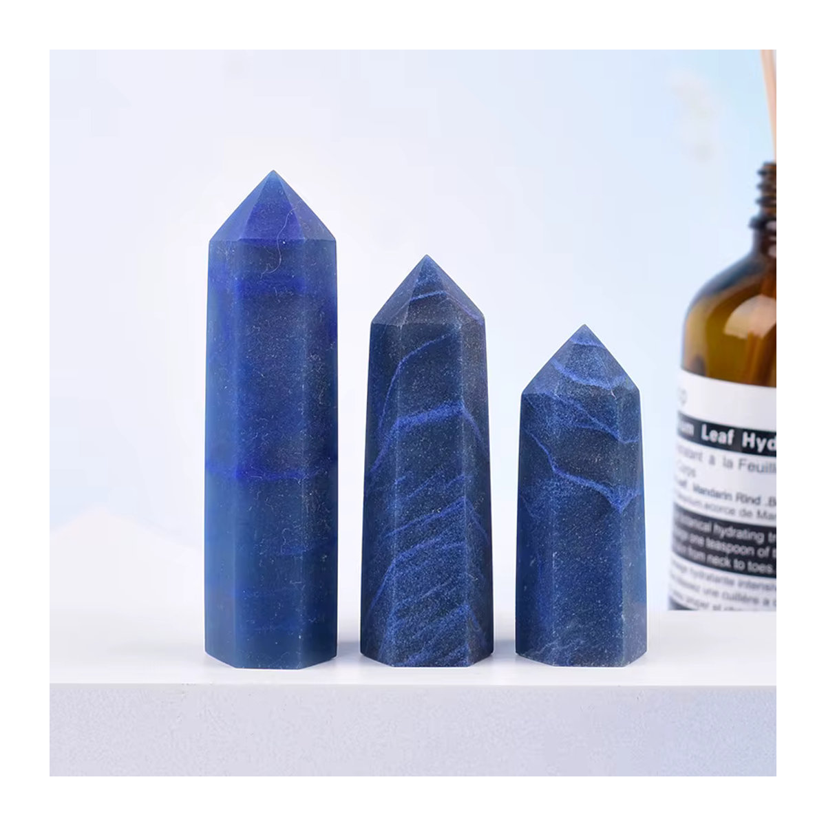 RYCRYSTAL Blauer Aventurin Kristallpunkt als polierter Obelisk zur Heimdekoration, Geometrische Form, 50–80 mm - Bild 6