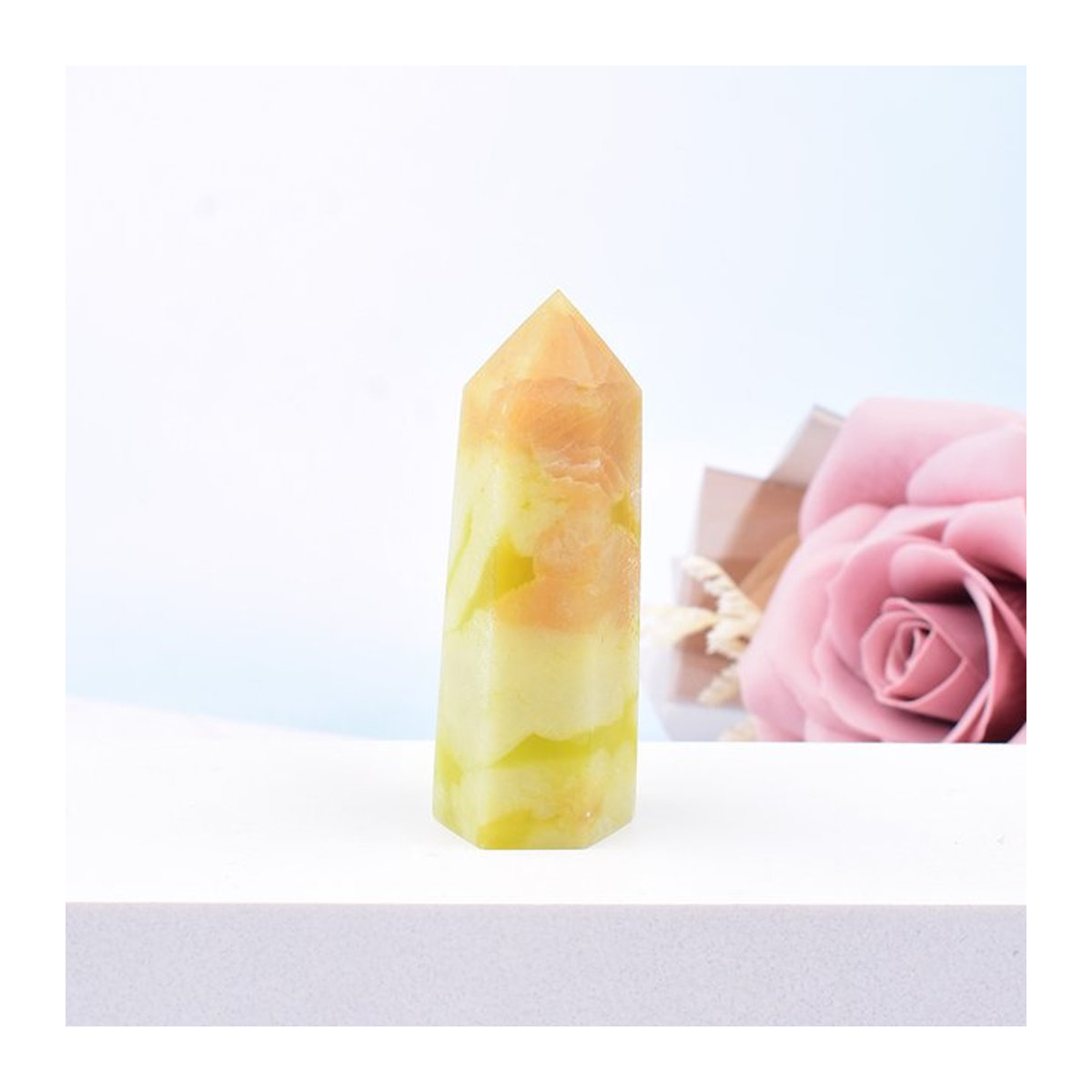 RYCRYSTAL Blume Jade Kristall Obelisk aus natürlichem Quarz, mehrfarbig, 50-80 mm - Bild 1