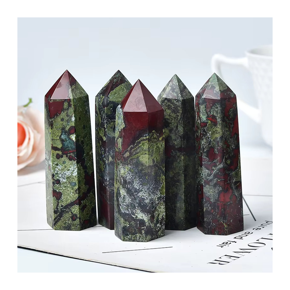 RYCRYSTAL Drachenblut Stein Kristall Obelisk als sechseckiges Prisma für Reiki und Meditation, mehrfarbig, B/T/H: 7,5 x 7,5 x 7,5 cm - Bild 2