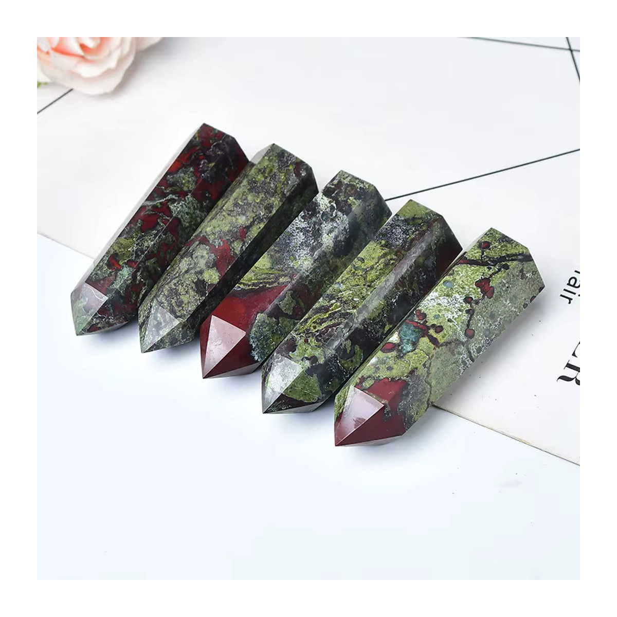 RYCRYSTAL Drachenblut Stein Kristall Obelisk als sechseckiges Prisma für Reiki und Meditation, mehrfarbig, B/T/H: 7,5 x 7,5 x 7,5 cm - Bild 3