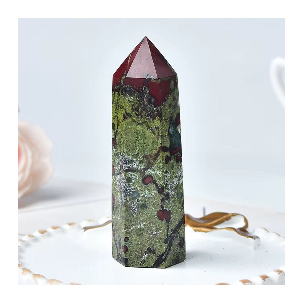 RYCRYSTAL Drachenblut Stein Kristall Obelisk als sechseckiges Prisma für Reiki und Meditation, mehrfarbig, B/T/H: 7,5 x 7,5 x 7,5 cm - Bild 5