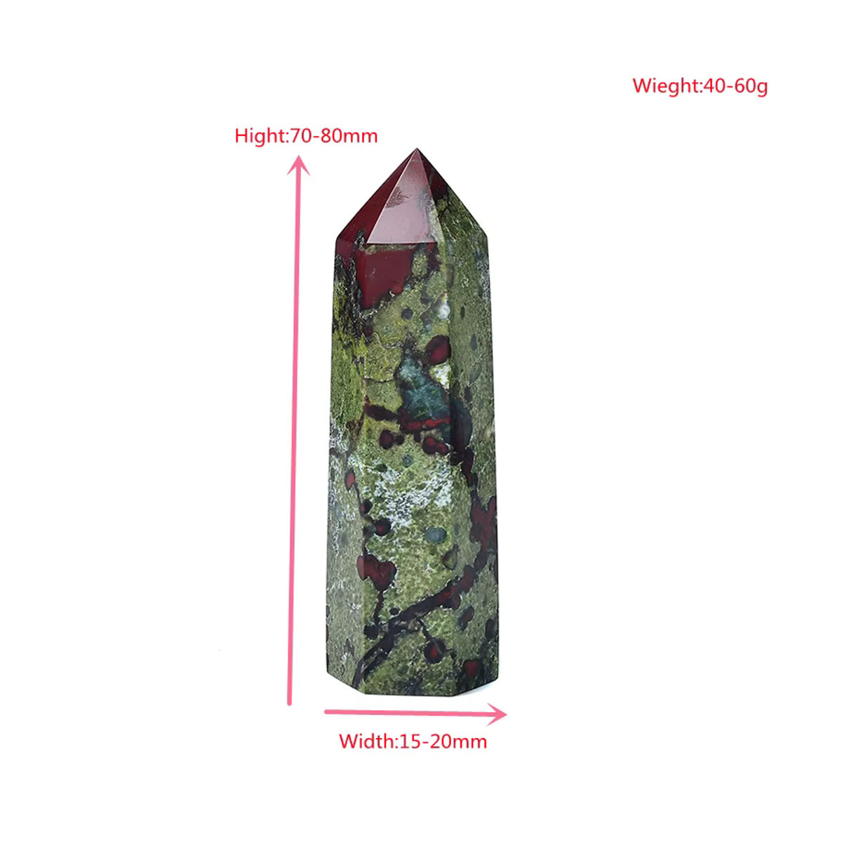 RYCRYSTAL Drachenblut Stein Kristall Obelisk als sechseckiges Prisma für Reiki und Meditation, mehrfarbig, B/T/H: 7,5 x 7,5 x 7,5 cm - Bild 6